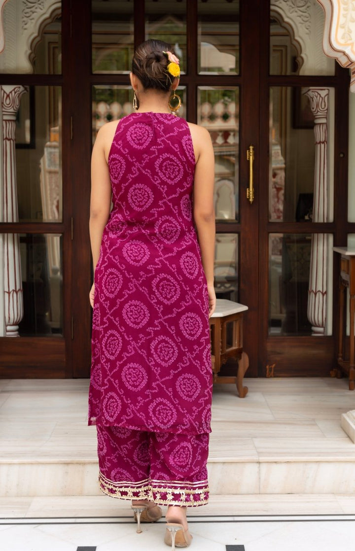 GULABI GALIYAN BANDHEJ GEORGETTE CRANBERRY SUIT SET WITH GEORGETTE DUPATTA - Pomcha Jaipur