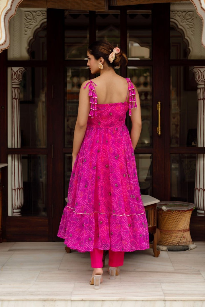 GULABI GALIYAN GULAAL PINK BANDHEJ GEORGETTE ANARKALI SET WITH GEORGETTE DUPATTA - Pomcha Jaipur
