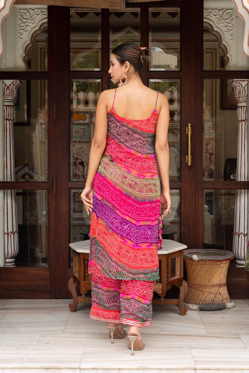 GULABI GALIYAN MULTICOLOR GEORGETTE BANDHEJ GOTA PATTI SUIT SET WITH GEORGETTE DUPATTA - Pomcha Jaipur