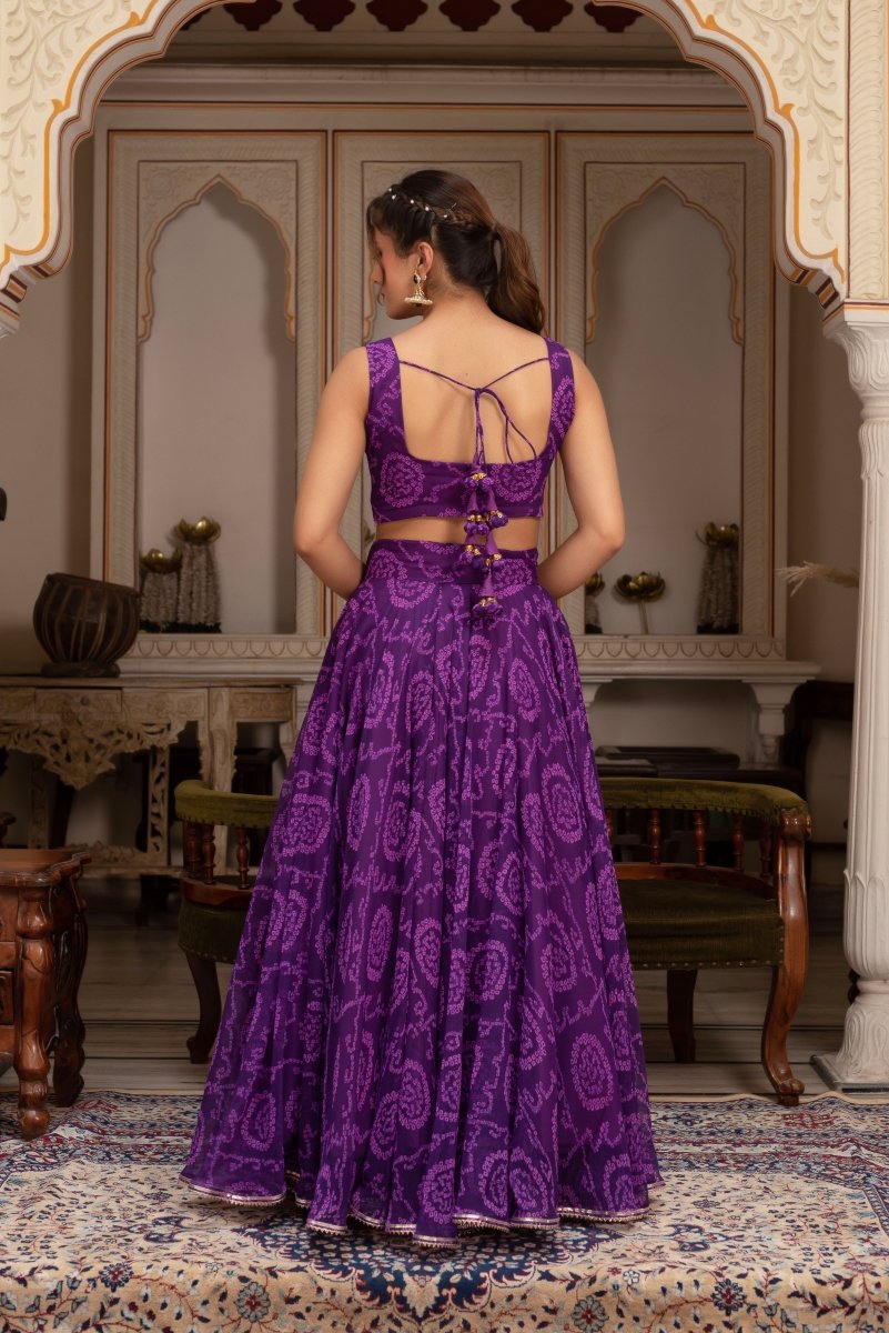 GULABI GALIYAN PURPLE BANDHEJ GEORGETTE LEHENGA SET WITH GEORGETTE DUPATTA - Pomcha Jaipur