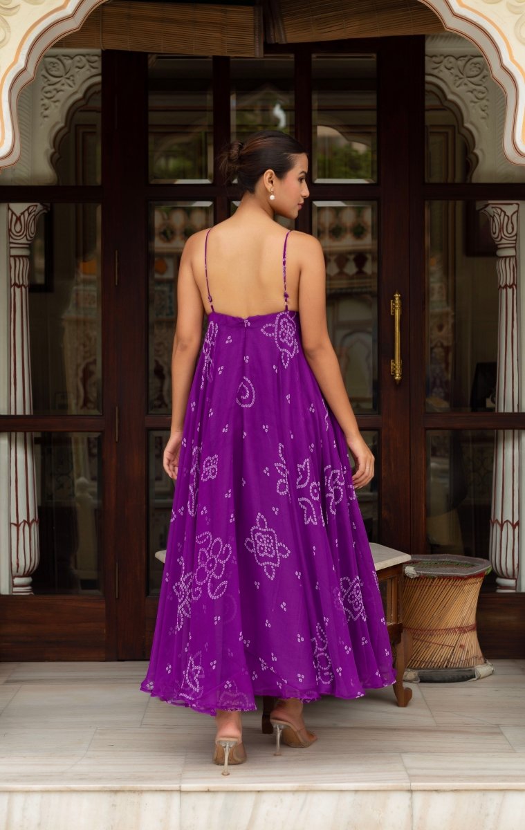 GULABI GALIYAN PURPLE GEORGETTE BANDHEJ DRESS - Pomcha Jaipur