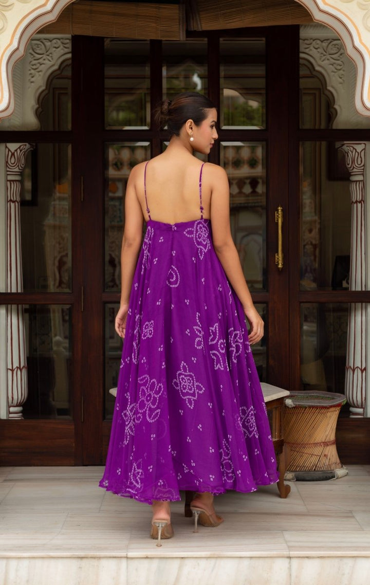 GULABI GALIYAN PURPLE GEORGETTE BANDHEJ DRESS - Pomcha Jaipur
