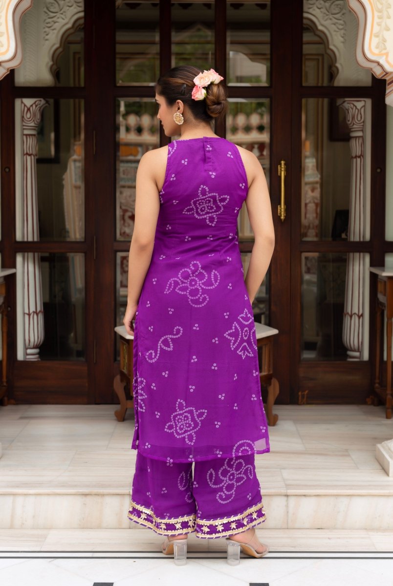 GULABI GALIYAN PURPLE GEORGETTE BANDHEJ GOTA PATTI SUIT SET WITH GEORGETTE DUPATTA - Pomcha Jaipur