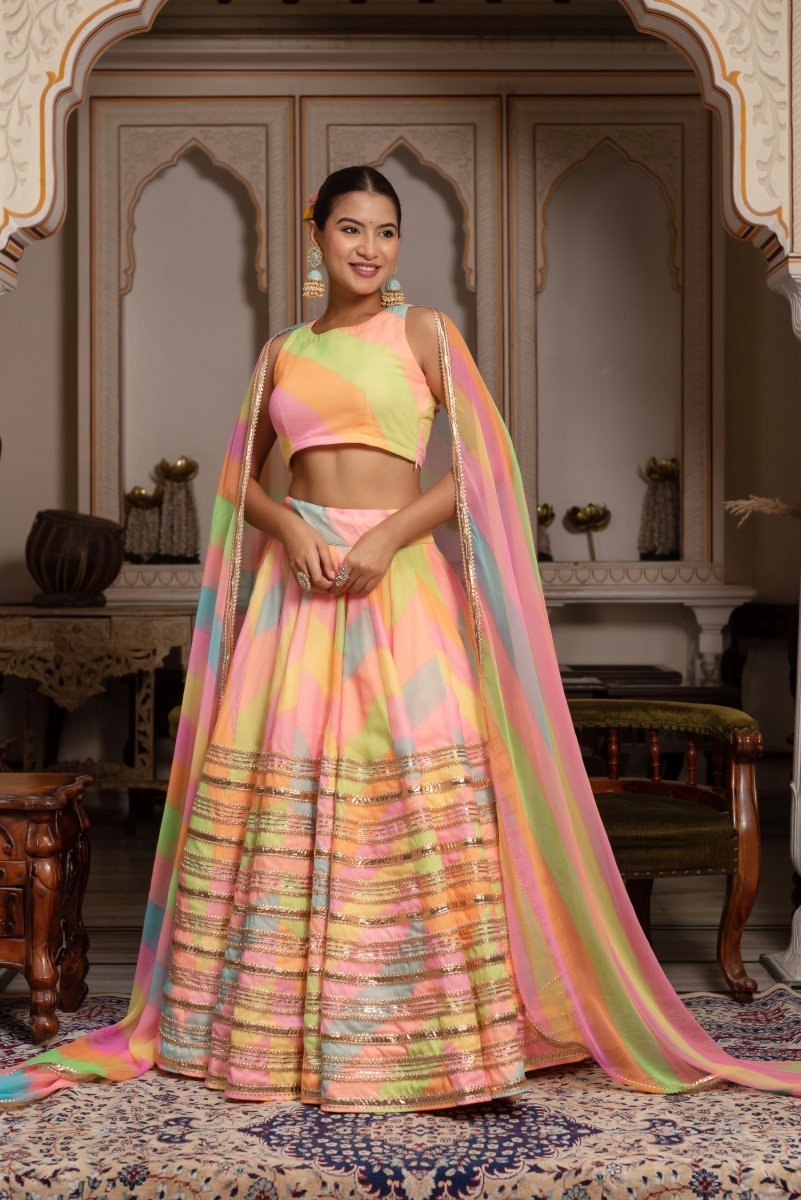 GULABI GALIYAN RADHA MULTICOLOR LEHERIYA GEORGETTE LEHENGA SET - Pomcha Jaipur
