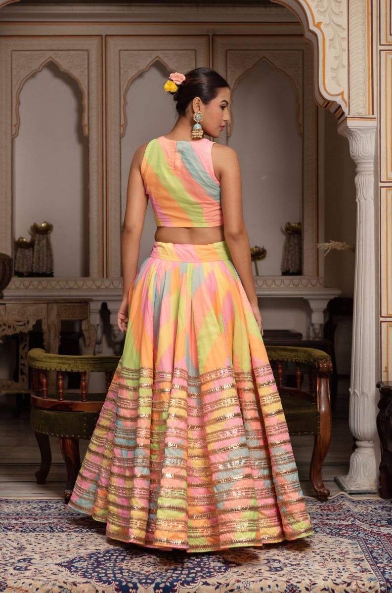 GULABI GALIYAN RADHA MULTICOLOR LEHERIYA GEORGETTE LEHENGA SET - Pomcha Jaipur
