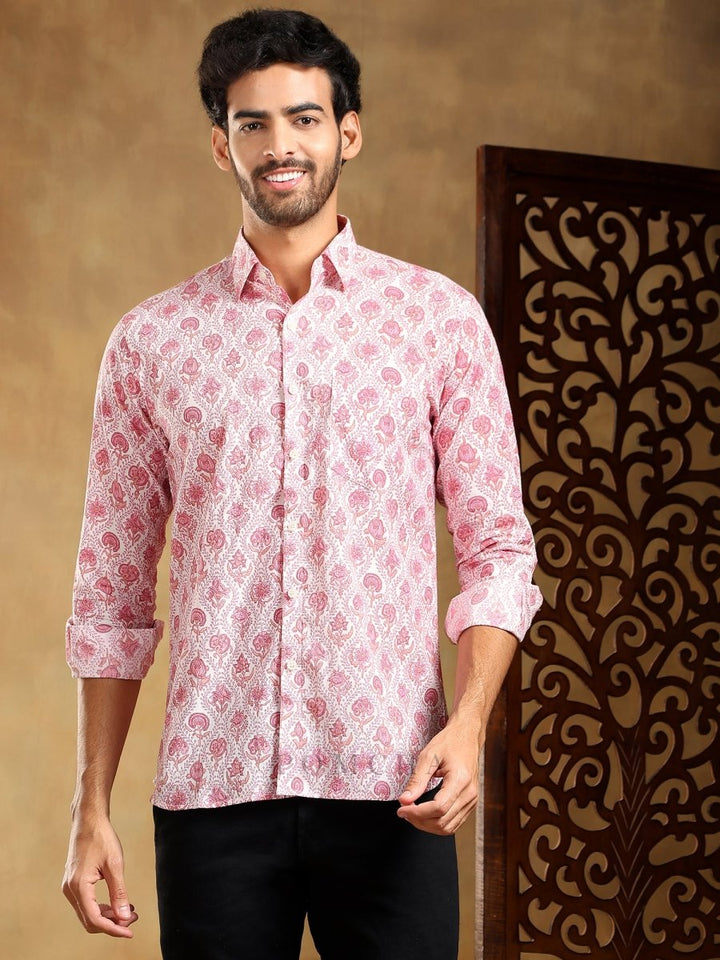 GULABI PHOOL COTTON HAND BLOCK SHIRT - Pomcha Jaipur