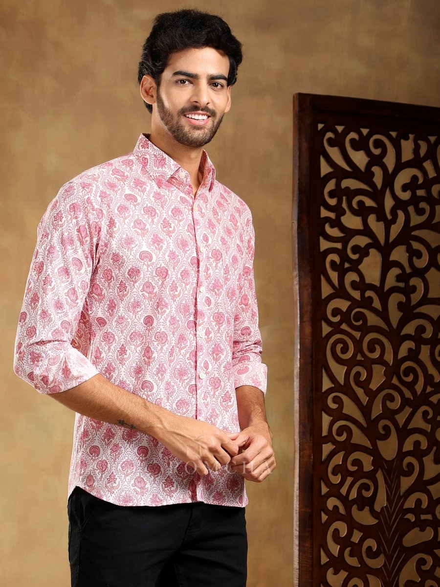 GULABI PHOOL COTTON HAND BLOCK SHIRT - Pomcha Jaipur