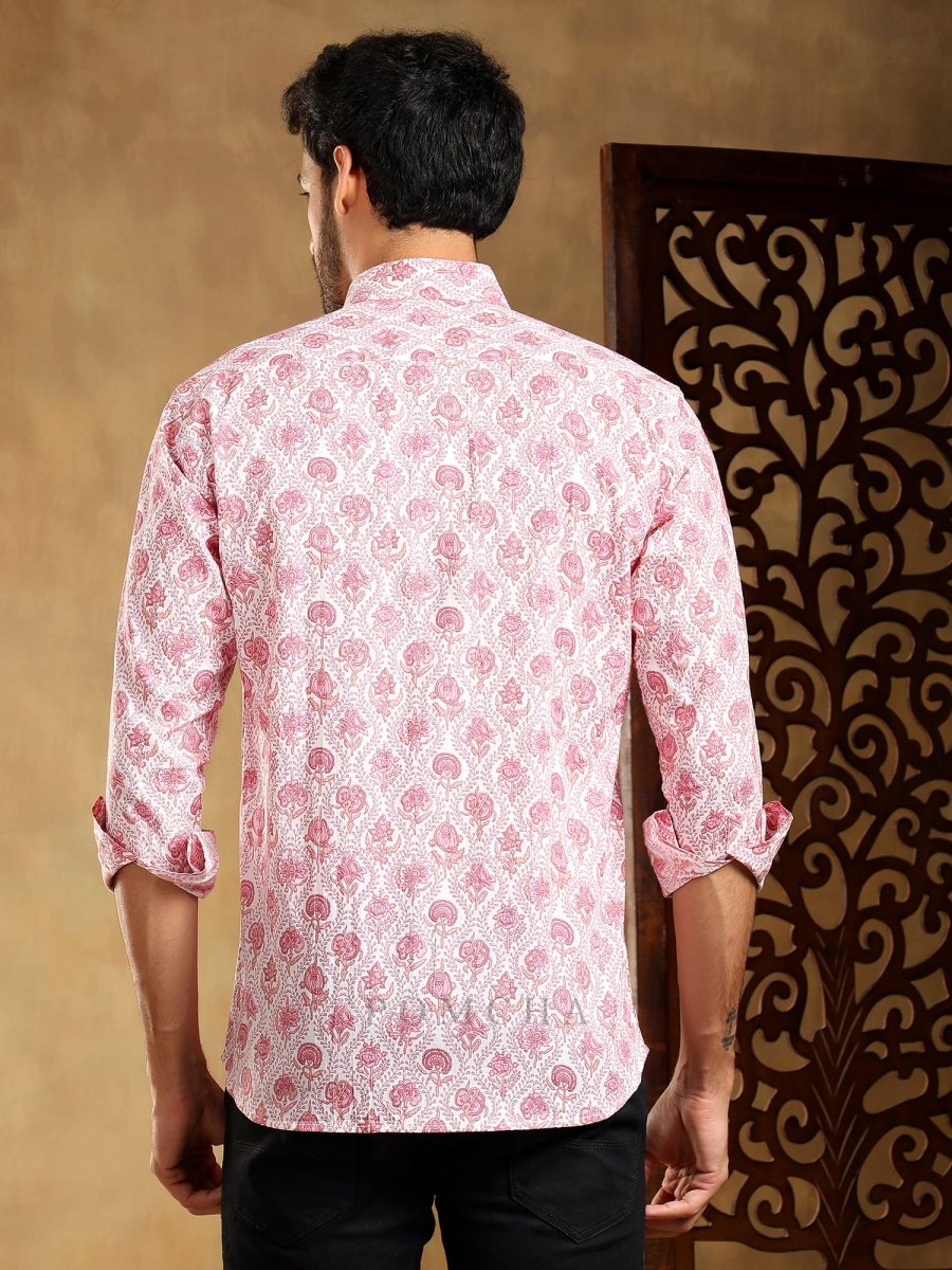 GULABI PHOOL COTTON HAND BLOCK SHIRT - Pomcha Jaipur