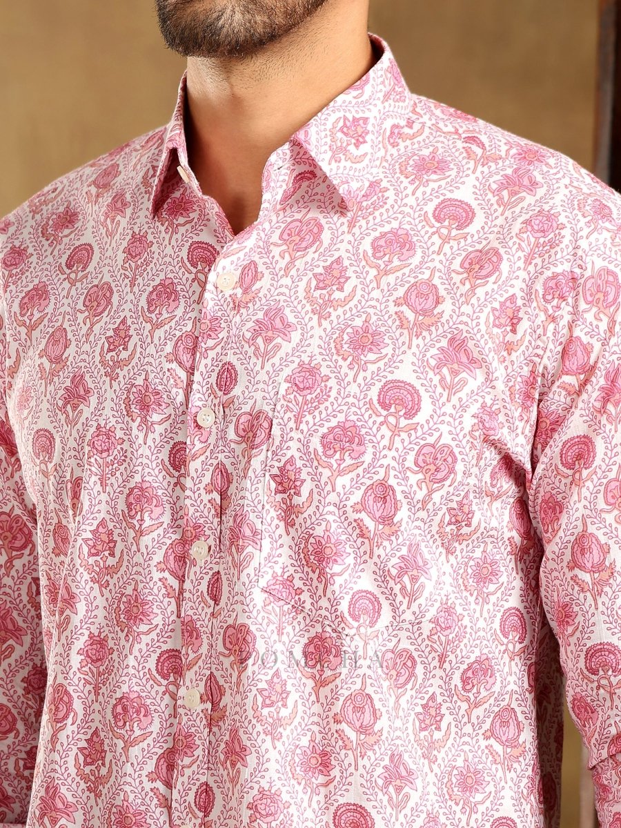 GULABI PHOOL COTTON HAND BLOCK SHIRT - Pomcha Jaipur