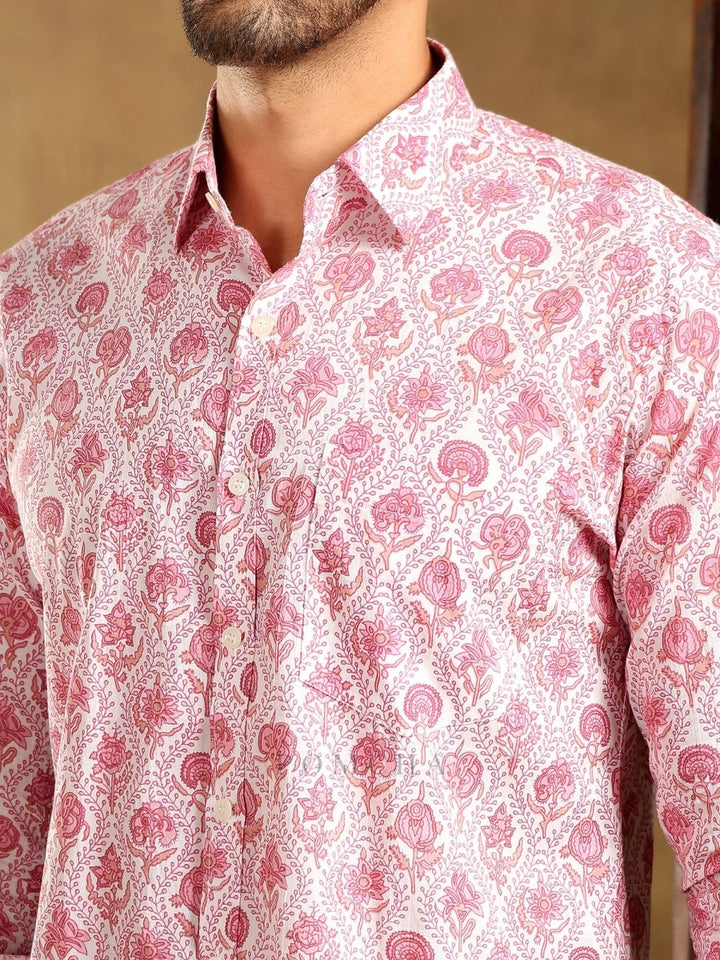 GULABI PHOOL COTTON HAND BLOCK SHIRT - Pomcha Jaipur
