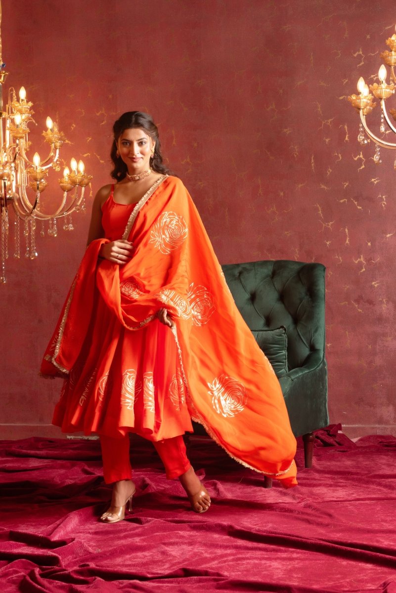 GULFIZAN ORANGE GOTA PATTI ANARKALI SETS WITH DUPATTA - Pomcha Jaipur
