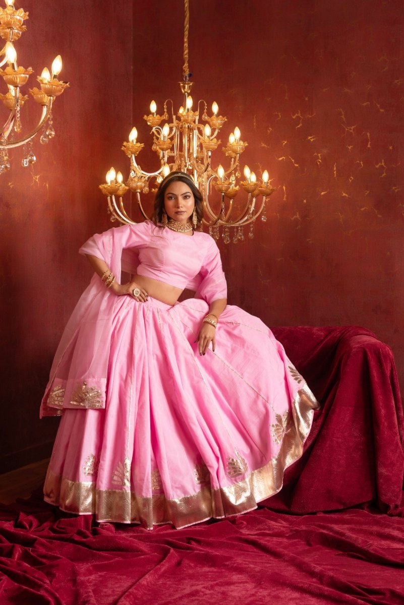 GULFIZAN PYAARI GULAABI HANDMADE GOTA PATTI ORGANZA LEHENGA SETS WITH ORGANZA DUPATTA - Pomcha Jaipur