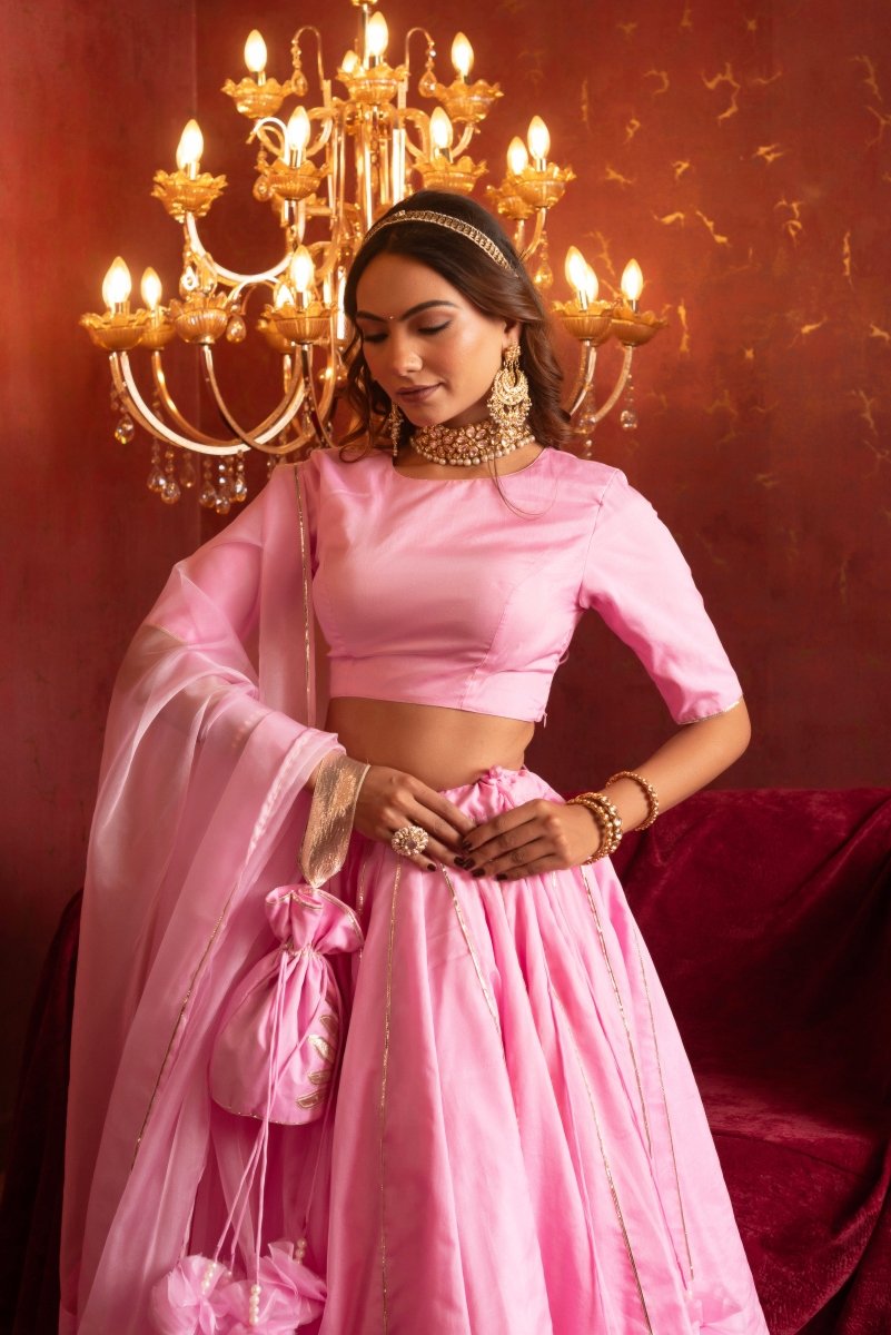 GULFIZAN PYAARI GULAABI HANDMADE GOTA PATTI ORGANZA LEHENGA SETS WITH ORGANZA DUPATTA - Pomcha Jaipur