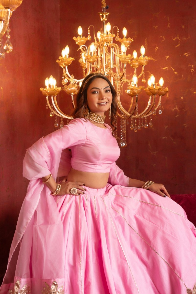 GULFIZAN PYAARI GULAABI HANDMADE GOTA PATTI ORGANZA LEHENGA SETS WITH ORGANZA DUPATTA - Pomcha Jaipur