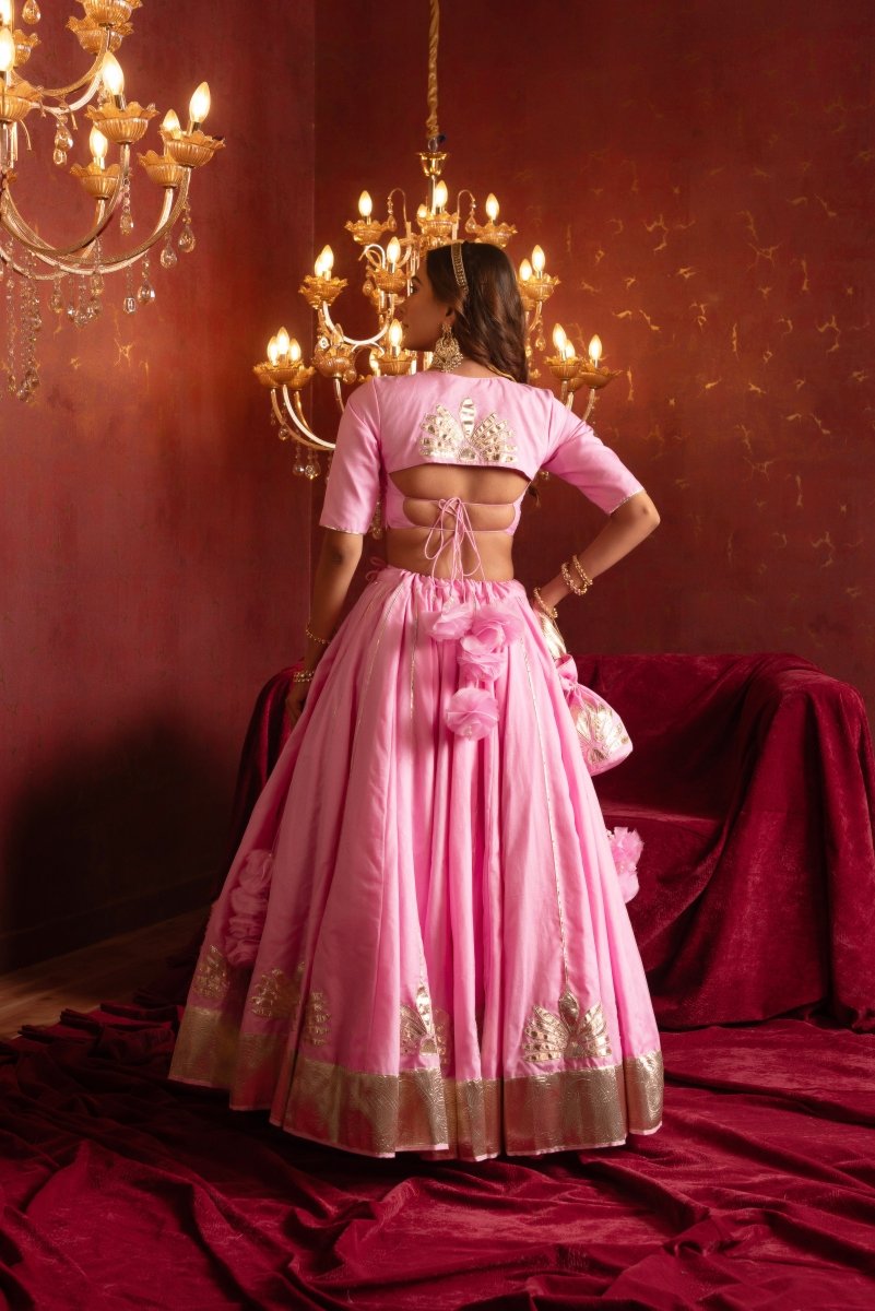 GULFIZAN PYAARI GULAABI HANDMADE GOTA PATTI ORGANZA LEHENGA SETS WITH ORGANZA DUPATTA - Pomcha Jaipur