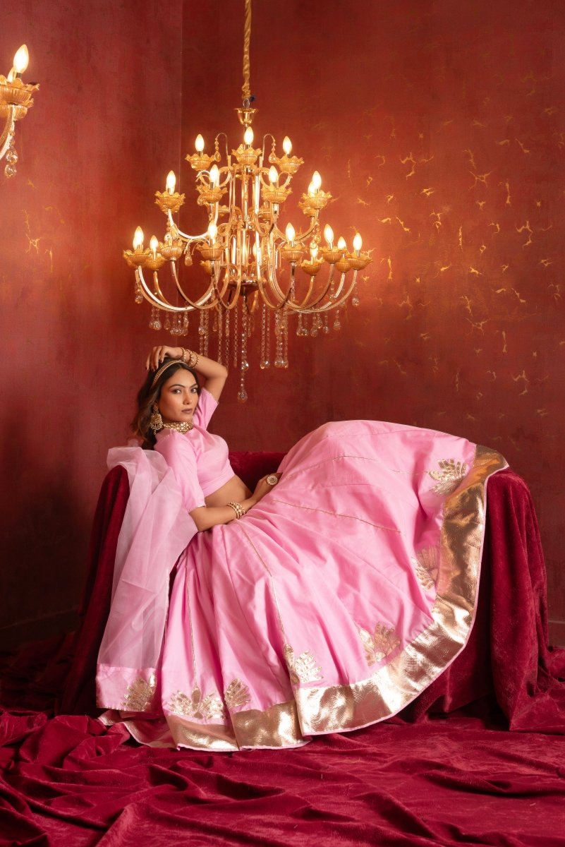 GULFIZAN PYAARI GULAABI HANDMADE GOTA PATTI ORGANZA LEHENGA SETS WITH ORGANZA DUPATTA - Pomcha Jaipur