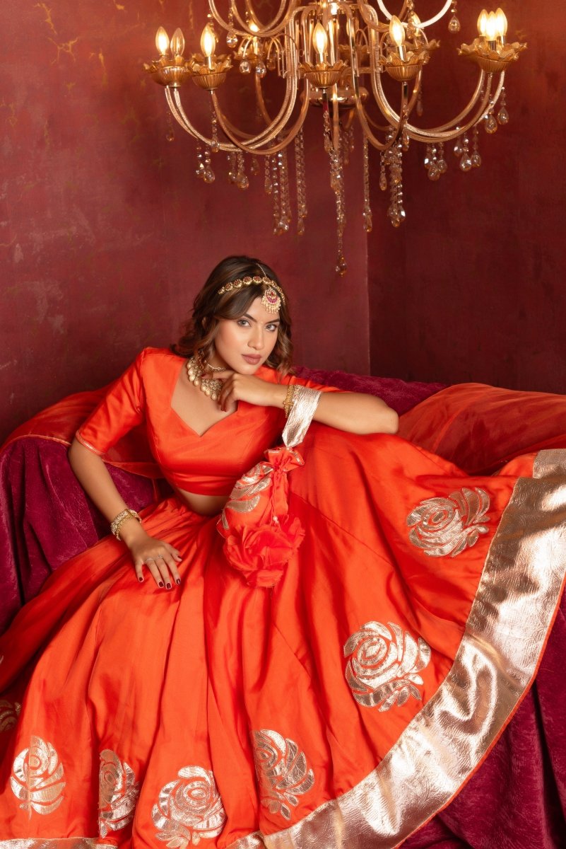 GULFIZAN RANGEELA ORANGE ORGANZA GOTTA PATTI LEHENGA SETS WITH ORGANZA DUPATTA - Pomcha Jaipur