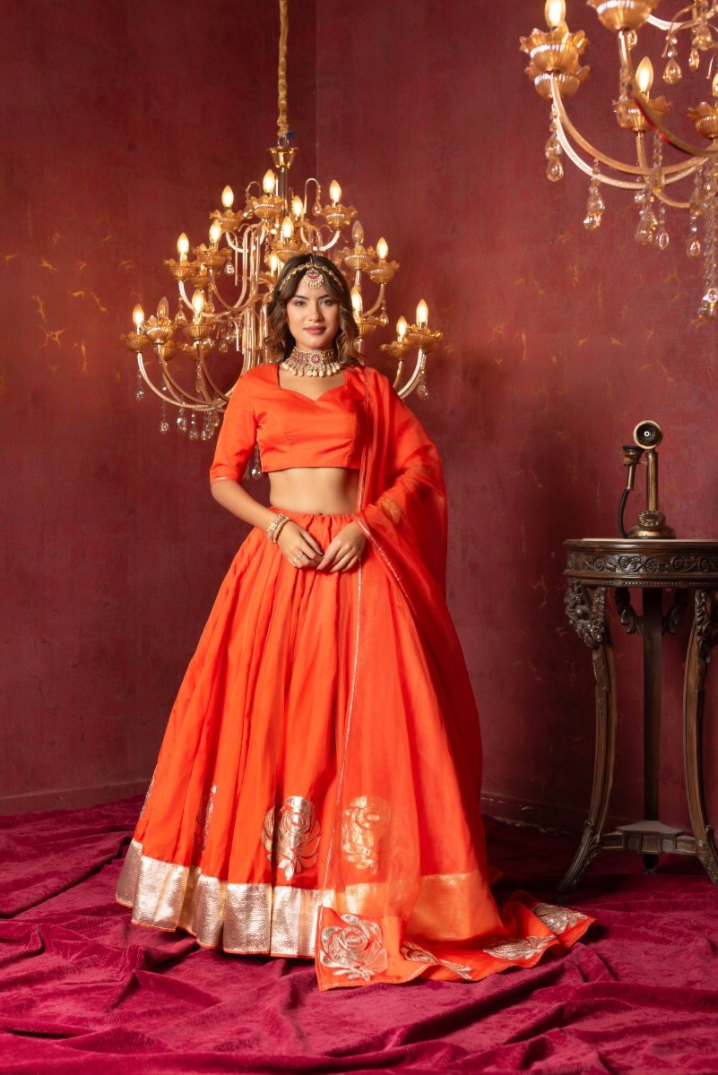 GULFIZAN RANGEELA ORANGE ORGANZA GOTTA PATTI LEHENGA SETS WITH ORGANZA DUPATTA - Pomcha Jaipur