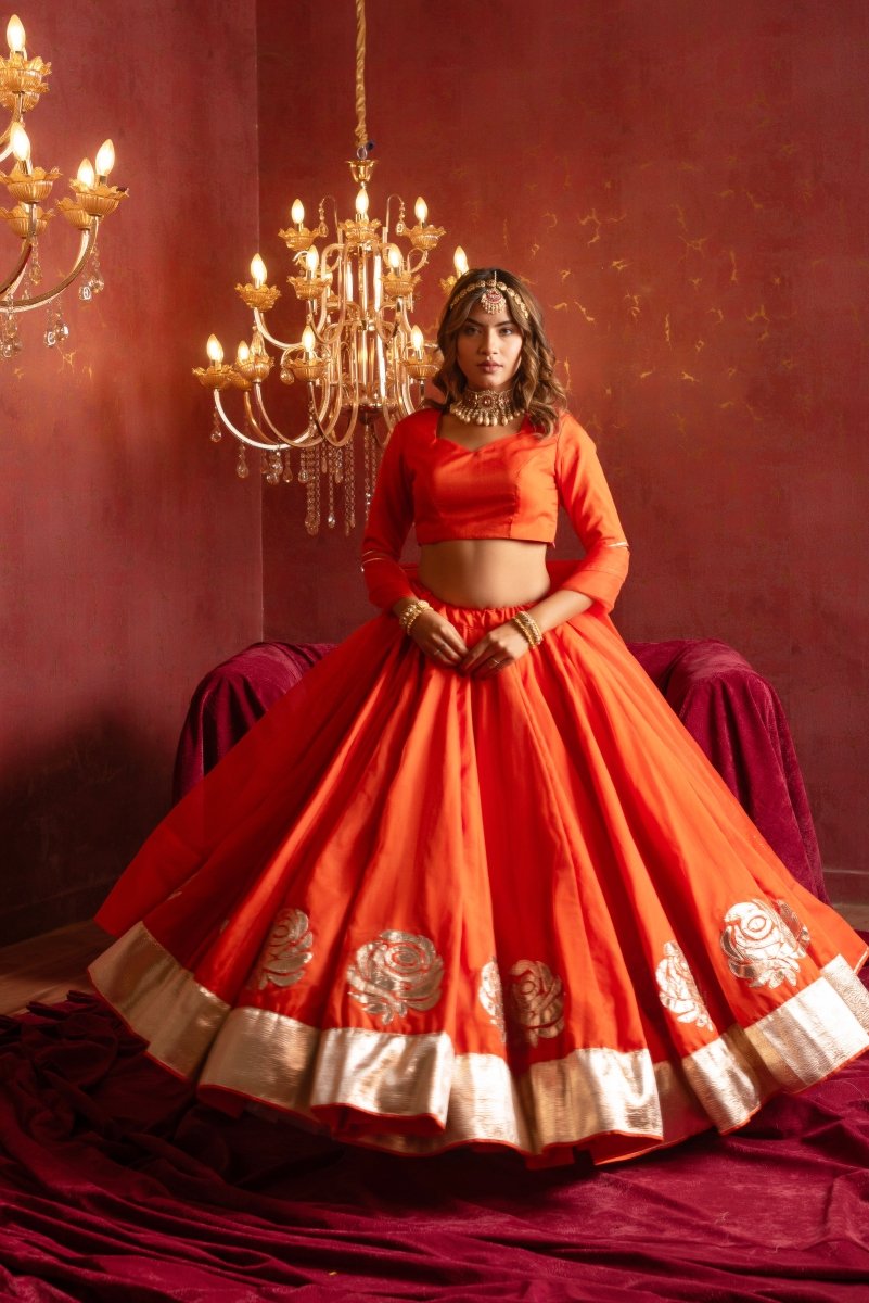 GULFIZAN RANGEELA ORANGE ORGANZA GOTTA PATTI LEHENGA SETS WITH ORGANZA DUPATTA - Pomcha Jaipur