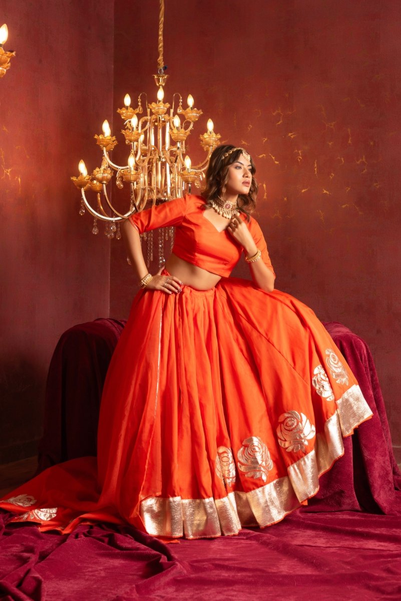 GULFIZAN RANGEELA ORANGE ORGANZA GOTTA PATTI LEHENGA SETS WITH ORGANZA DUPATTA - Pomcha Jaipur