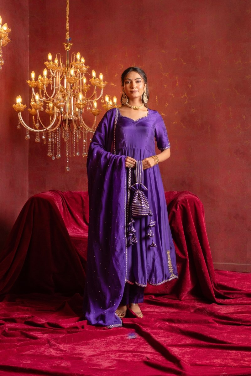 GULFIZAN SHAHI JAMUNI HAND WORK SILK ANARKALI SET WITH ORGANZA DUPATTA - Pomcha Jaipur