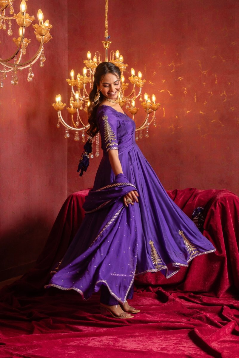 GULFIZAN SHAHI JAMUNI HAND WORK SILK ANARKALI SET WITH ORGANZA DUPATTA - Pomcha Jaipur