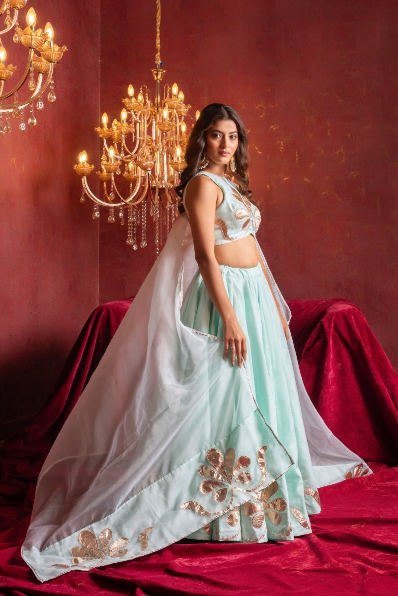 GULFIZAN SUFI MINT ORGANZA GOTA PATTI LEHENGA SETS WITH ORGANZA DUPATTA - Pomcha Jaipur