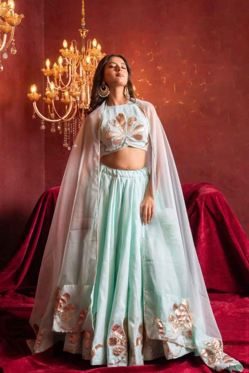 GULFIZAN SUFI MINT ORGANZA GOTA PATTI LEHENGA SETS WITH ORGANZA DUPATTA - Pomcha Jaipur