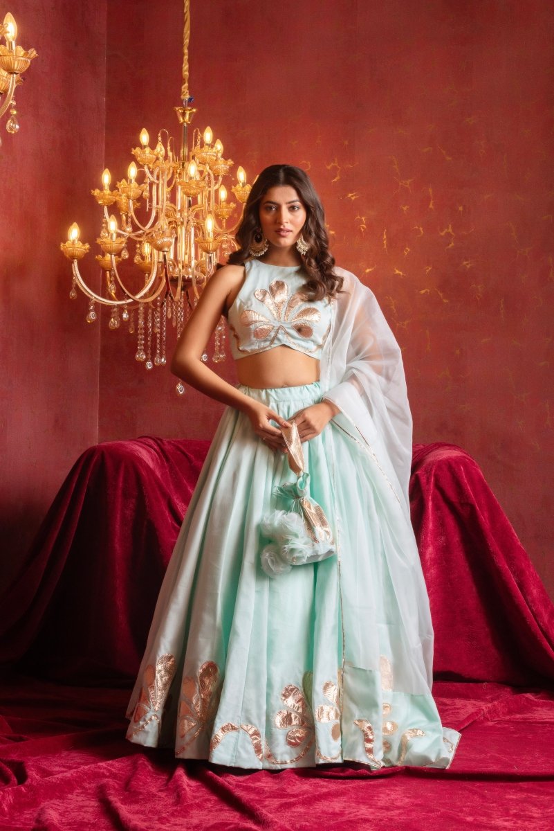 GULFIZAN SUFI MINT ORGANZA GOTA PATTI LEHENGA SETS WITH ORGANZA DUPATTA - Pomcha Jaipur
