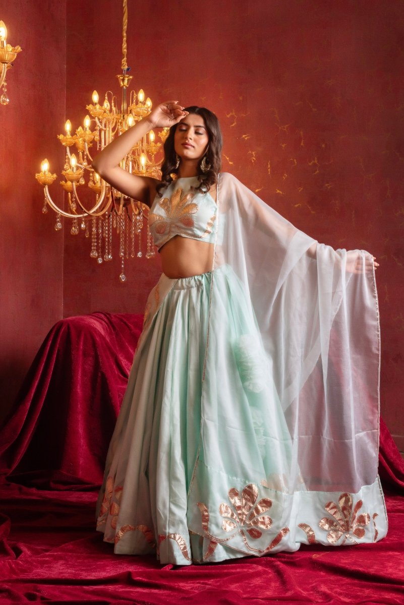 GULFIZAN SUFI MINT ORGANZA GOTA PATTI LEHENGA SETS WITH ORGANZA DUPATTA - Pomcha Jaipur
