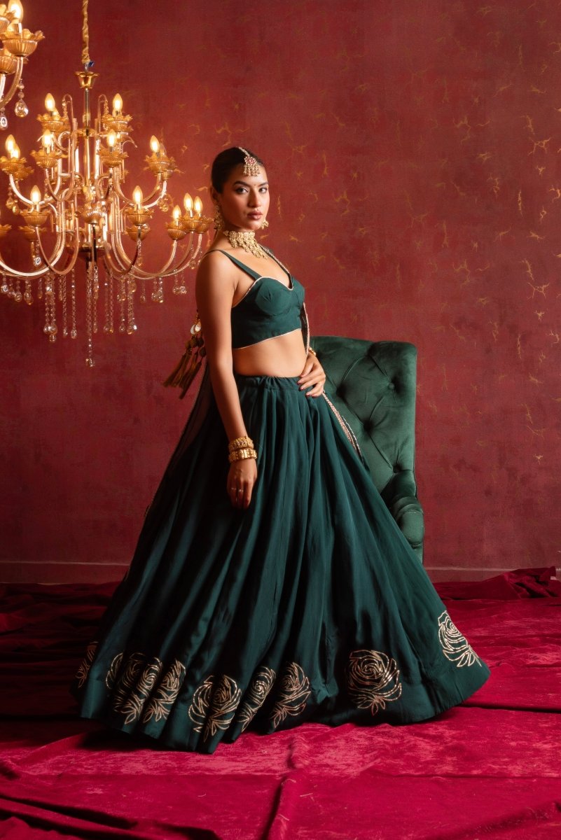 GULFIZAN SULTANA GREEN ORGANZA GOTA PATTI LEHENGA SETS WITH ORGANZA DUPATTA - Pomcha Jaipur