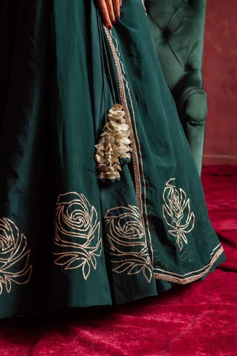 GULFIZAN SULTANA GREEN ORGANZA GOTA PATTI LEHENGA SETS WITH ORGANZA DUPATTA - Pomcha Jaipur