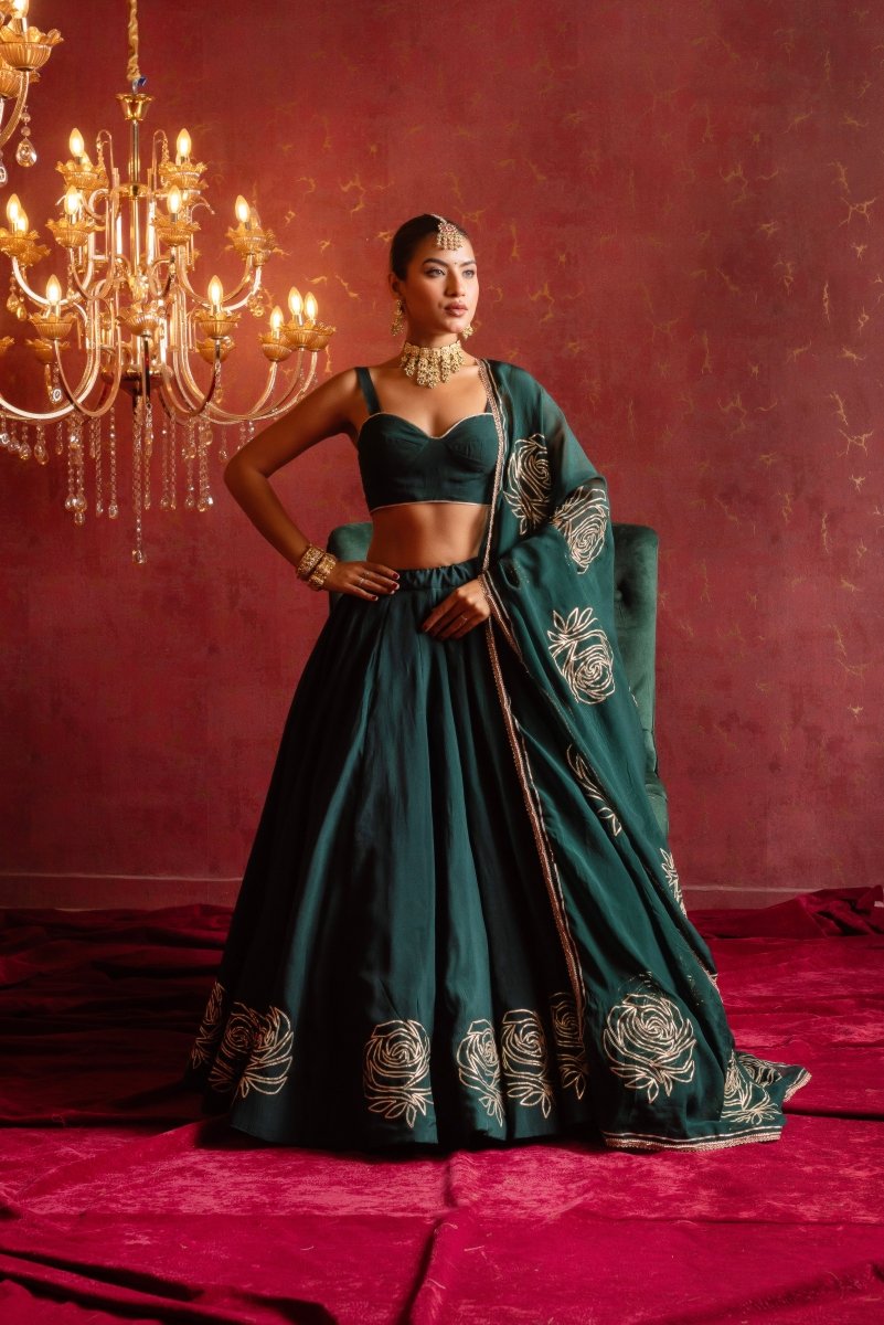 GULFIZAN SULTANA GREEN ORGANZA GOTA PATTI LEHENGA SETS WITH ORGANZA DUPATTA - Pomcha Jaipur