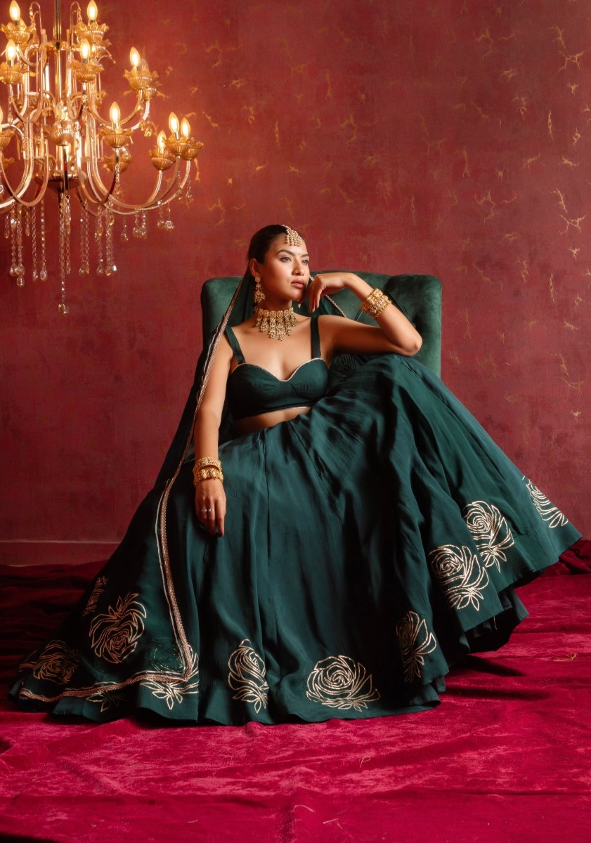 GULFIZAN SULTANA GREEN ORGANZA GOTA PATTI LEHENGA SETS WITH ORGANZA DUPATTA - Pomcha Jaipur