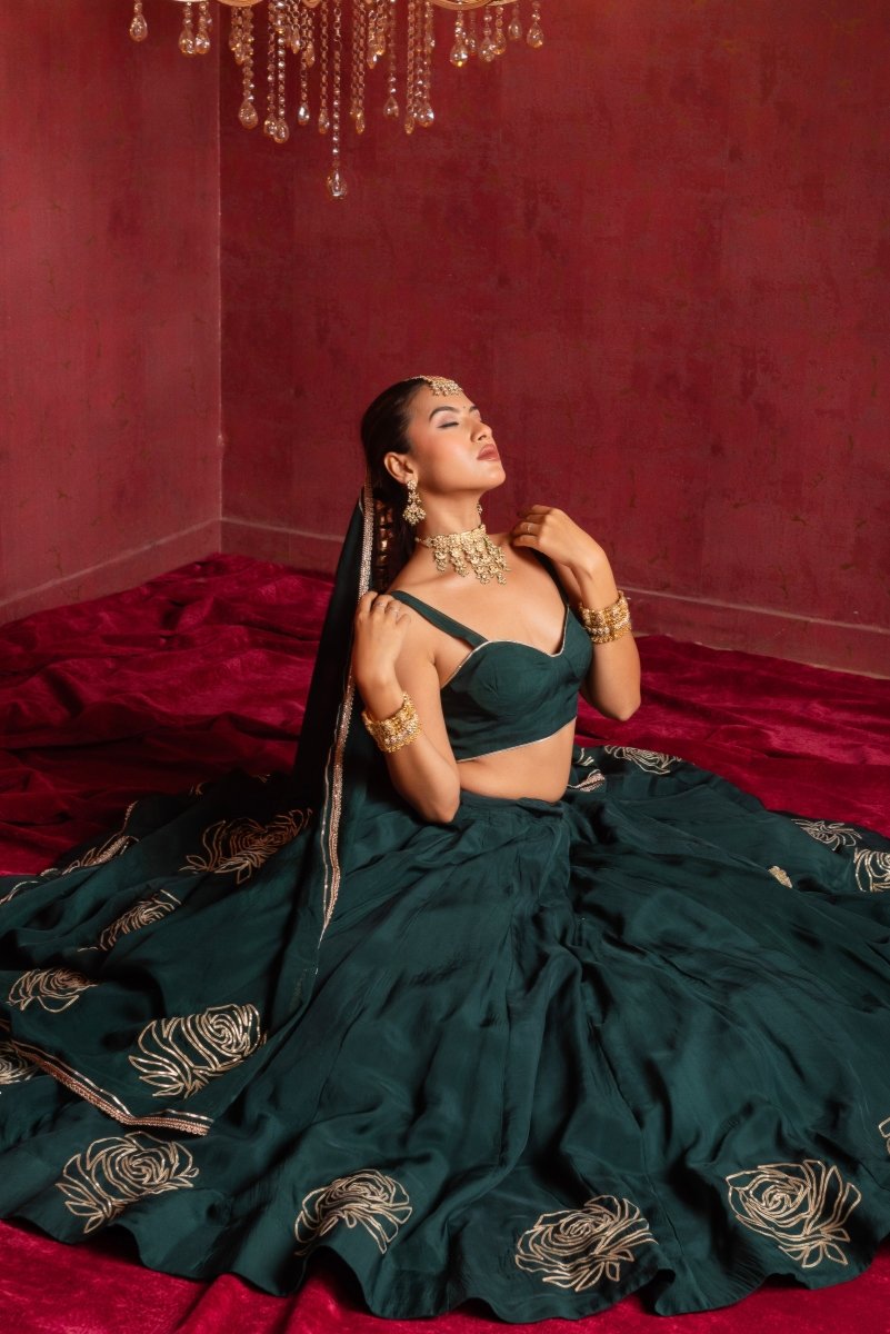GULFIZAN SULTANA GREEN ORGANZA GOTA PATTI LEHENGA SETS WITH ORGANZA DUPATTA - Pomcha Jaipur