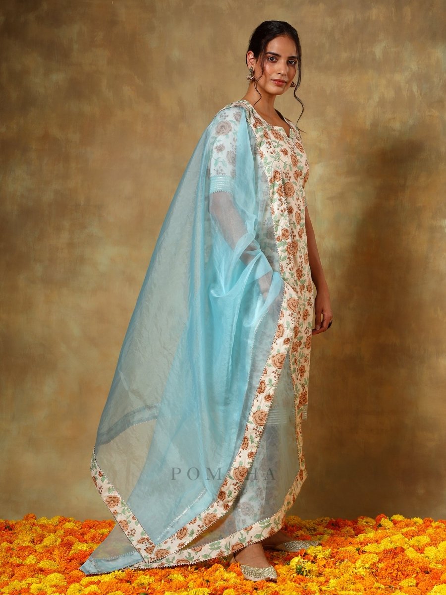 GUZARISH BEIGE COTTON STRAIGHT SUIT SET - Pomcha Jaipur