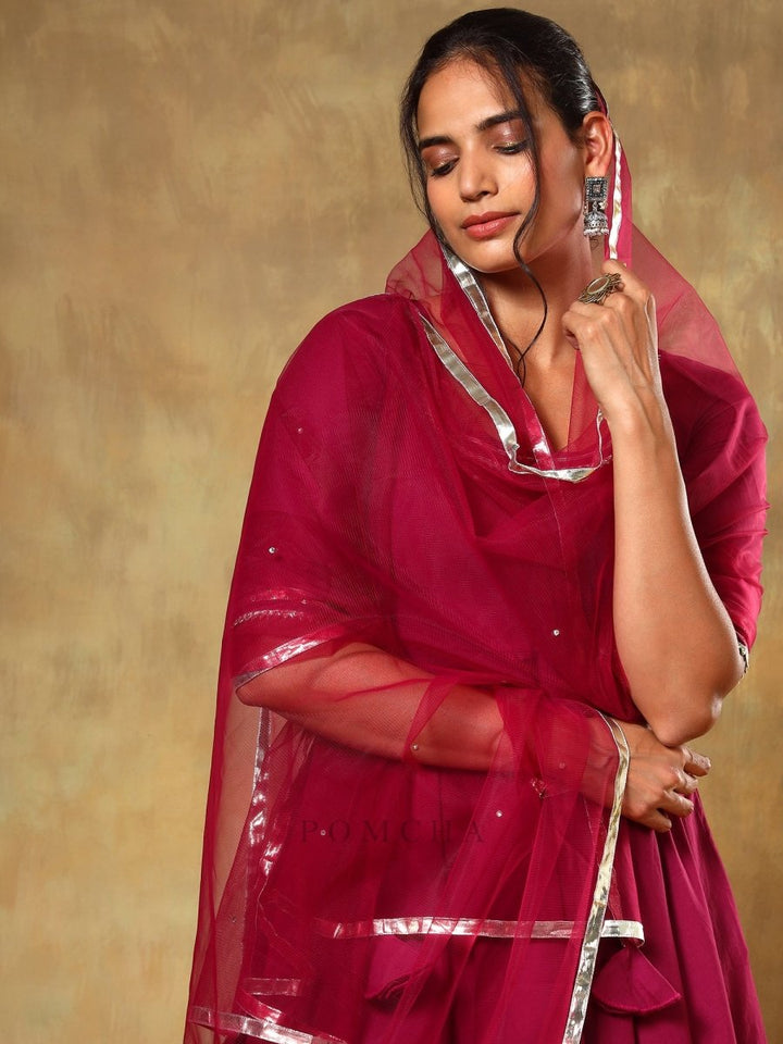 GUZARISH BURGANDY COTTON ANARKALI SET - Pomcha Jaipur