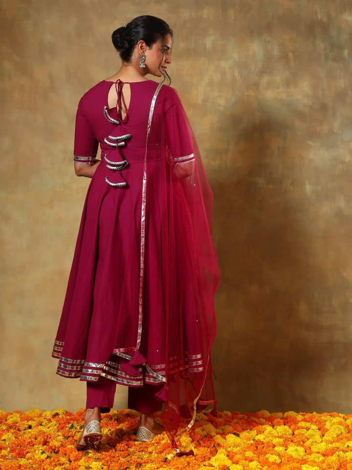 GUZARISH BURGANDY COTTON ANARKALI SET - Pomcha Jaipur