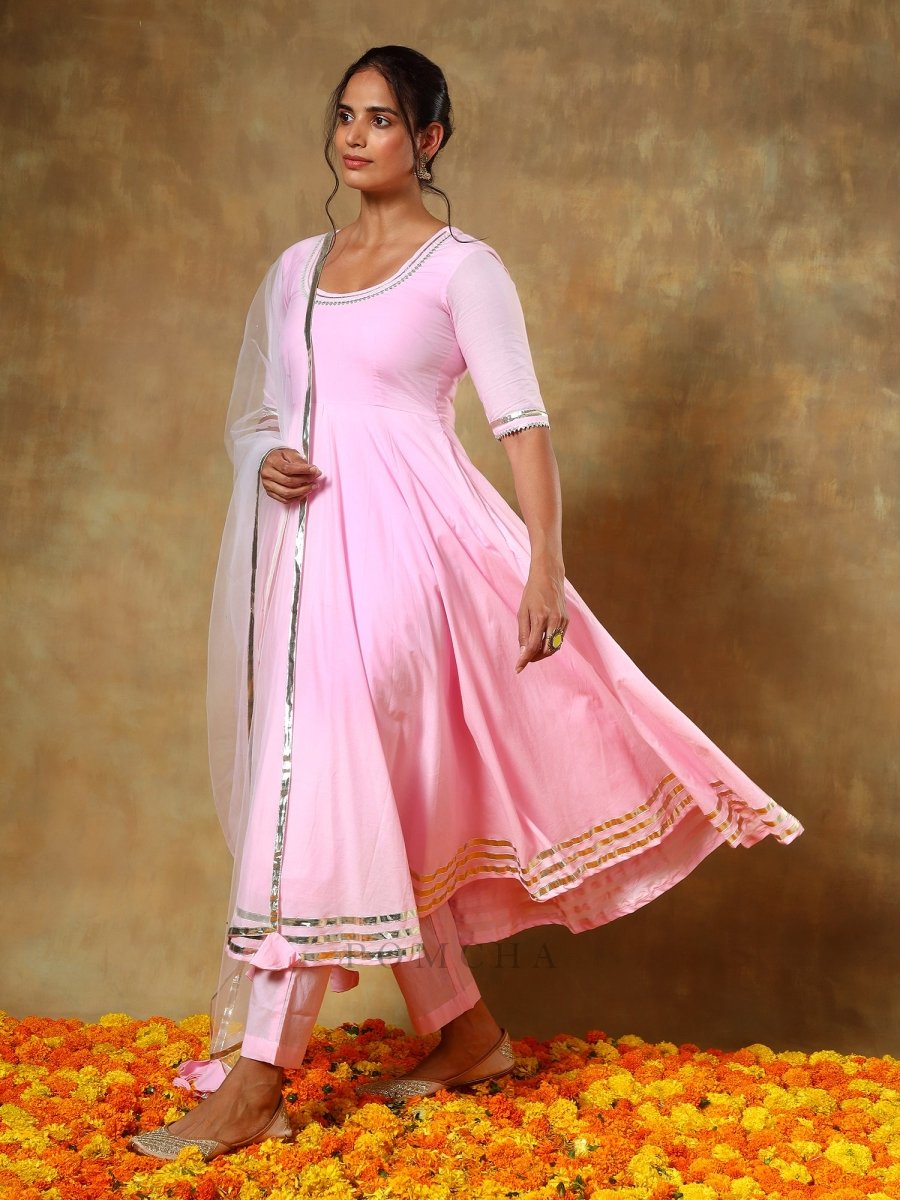 GUZARISH GULABI COTTON ANARKALI SET - Pomcha Jaipur