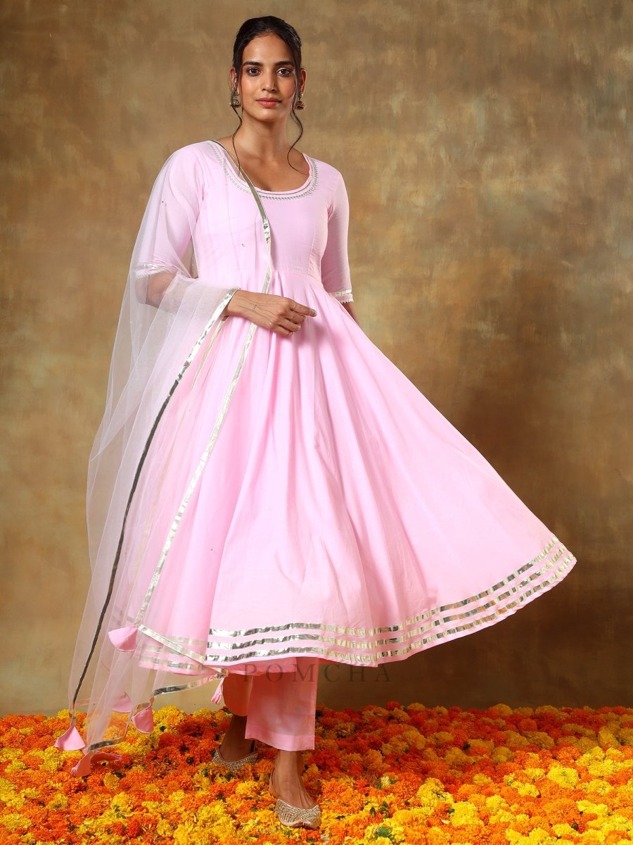 GUZARISH GULABI COTTON ANARKALI SET - Pomcha Jaipur