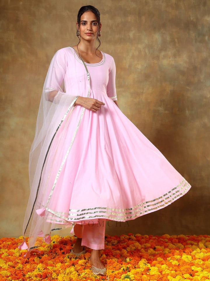 GUZARISH GULABI COTTON ANARKALI SET - Pomcha Jaipur