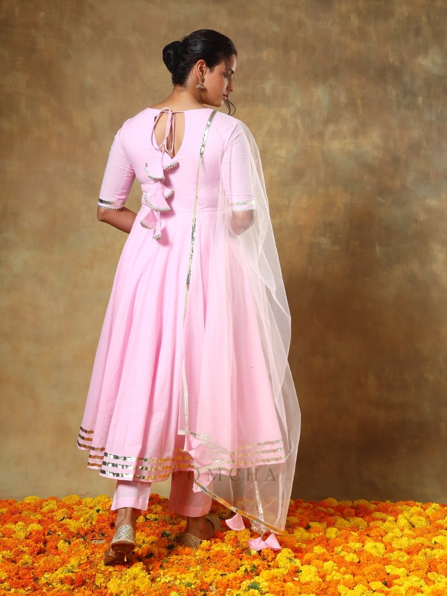GUZARISH GULABI COTTON ANARKALI SET - Pomcha Jaipur