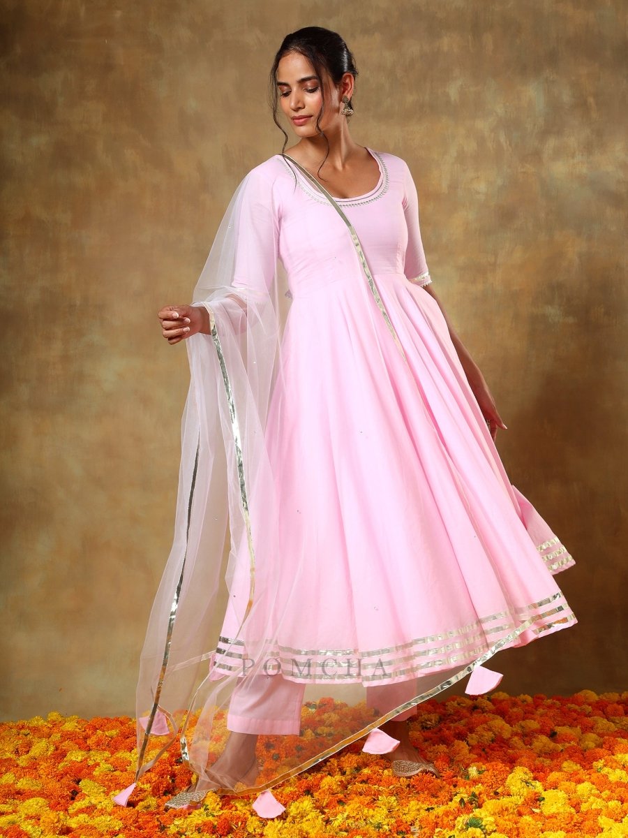 GUZARISH GULABI COTTON ANARKALI SET - Pomcha Jaipur