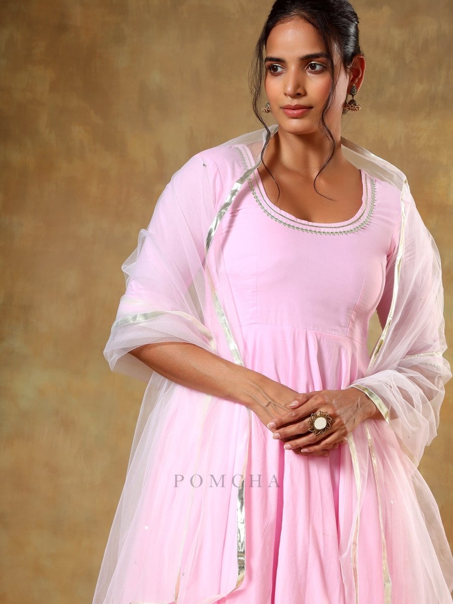 GUZARISH GULABI COTTON ANARKALI SET - Pomcha Jaipur