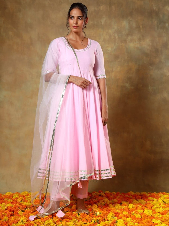 GUZARISH GULABI COTTON ANARKALI SET - Pomcha Jaipur