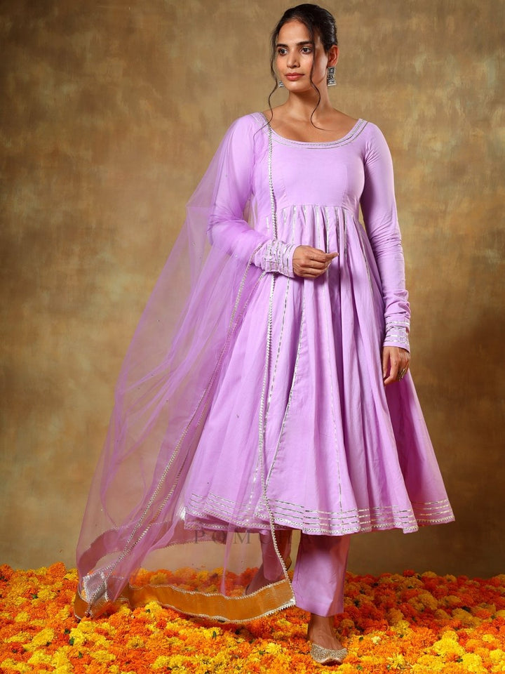 GUZARISH LAVENDER COTTON ANARKALI SET - Pomcha Jaipur