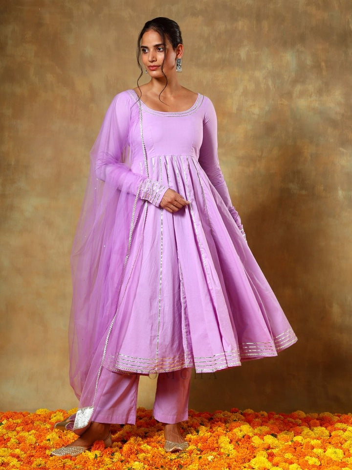 GUZARISH LAVENDER COTTON ANARKALI SET - Pomcha Jaipur