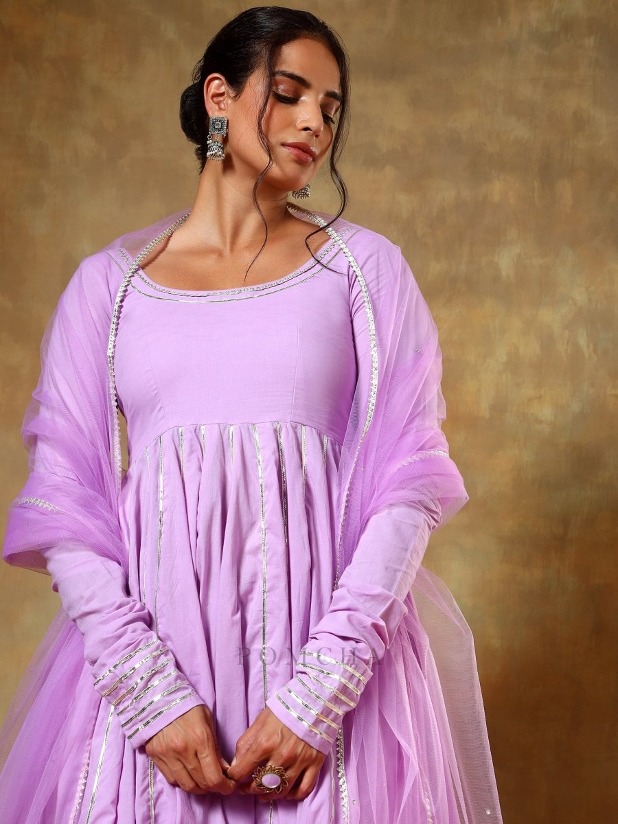 GUZARISH LAVENDER COTTON ANARKALI SET - Pomcha Jaipur