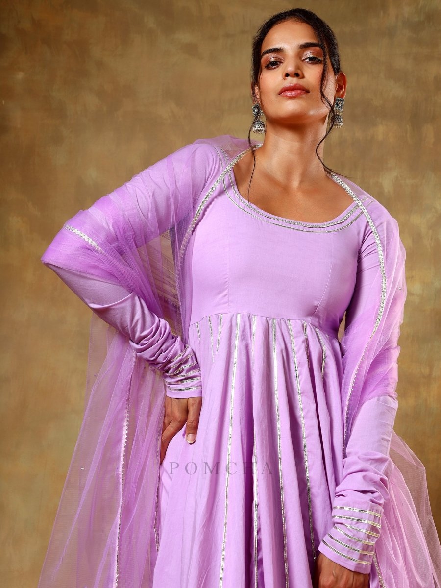 GUZARISH LAVENDER COTTON ANARKALI SET - Pomcha Jaipur