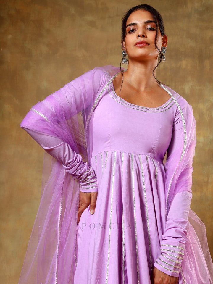 GUZARISH LAVENDER COTTON ANARKALI SET - Pomcha Jaipur